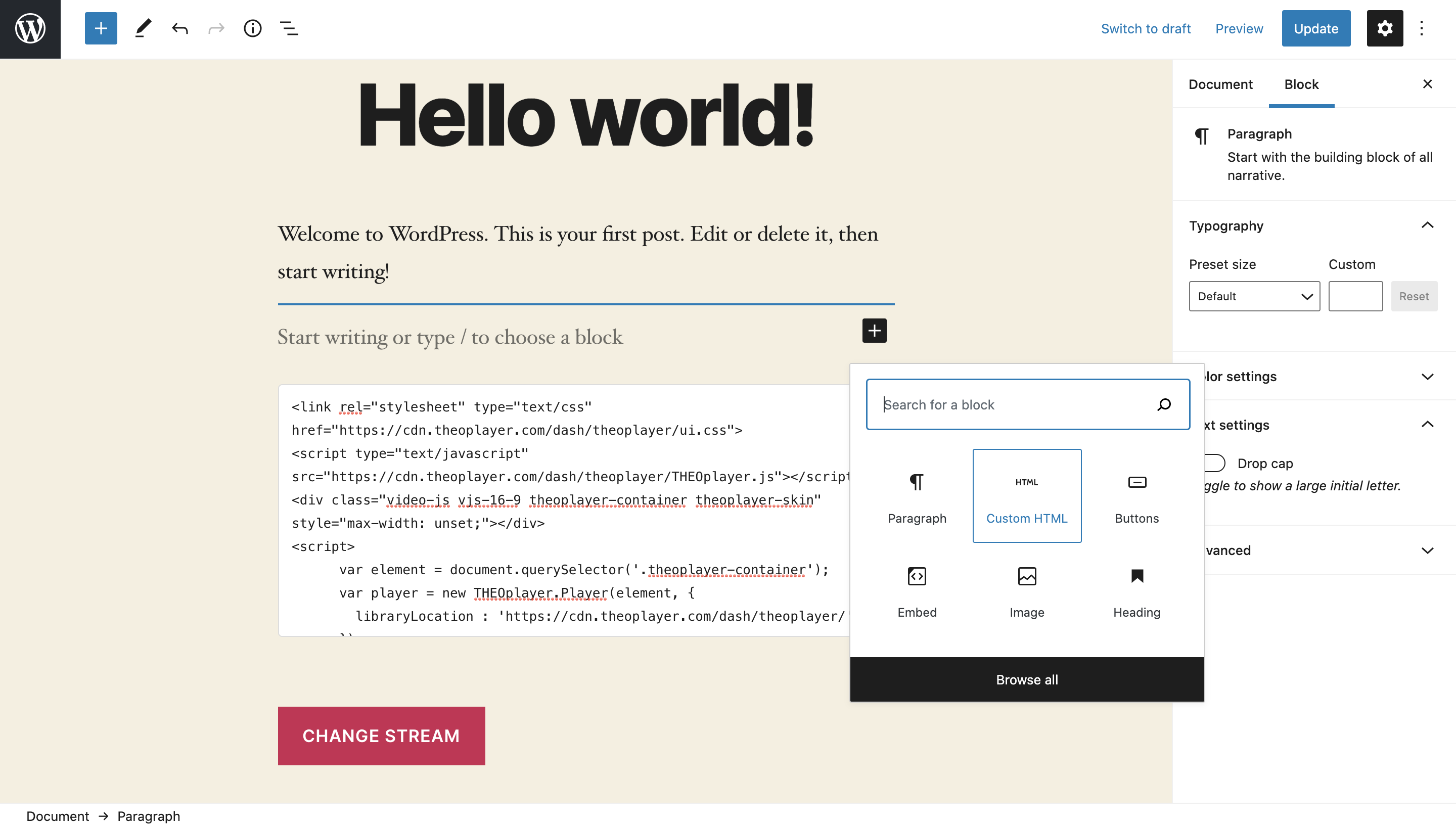 WordPress Custom HTML